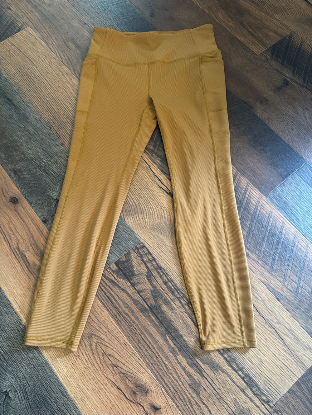 Reebok Ribbed High-Waist Leggings in Mustard